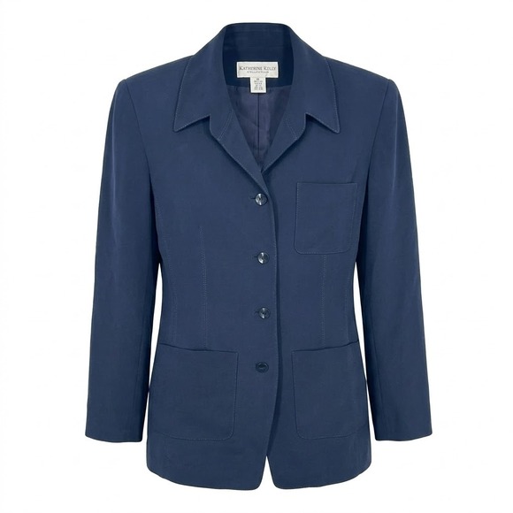 Katherine Kelly Collection Navy Blue 100% Silk Blazer Jacket Size 10 - CJ